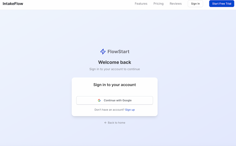 sign in page screenshot